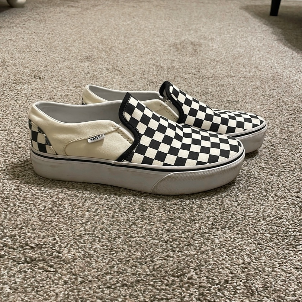 Womens size 9, platform checked slip on vans